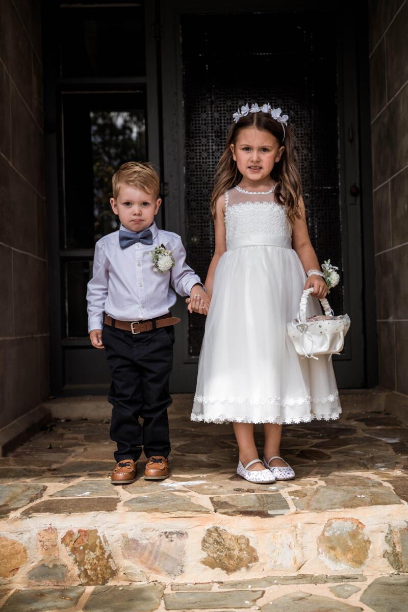 Flower girl and page boy on the steps